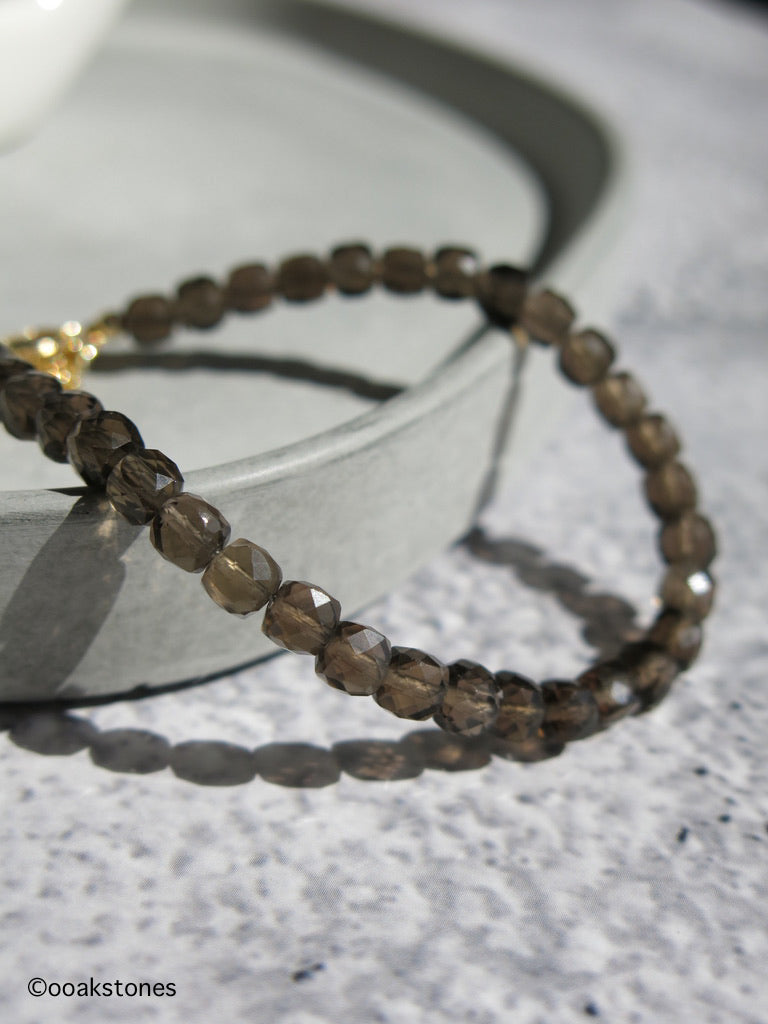 Adjustable Faceted Cube Bracelet- Smoky Quartz