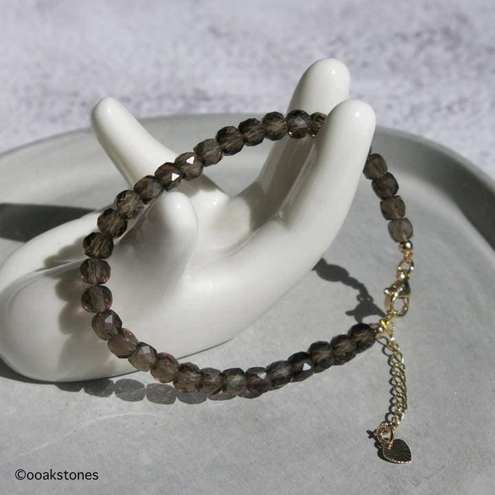 Adjustable Faceted Cube Bracelet- Smoky Quartz