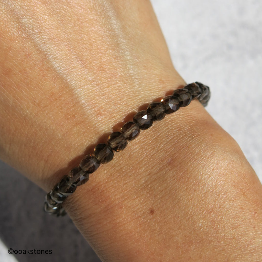 Adjustable Faceted Cube Bracelet- Smoky Quartz