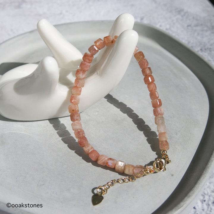 Adjustable Faceted Cube Bracelet- Sunstone