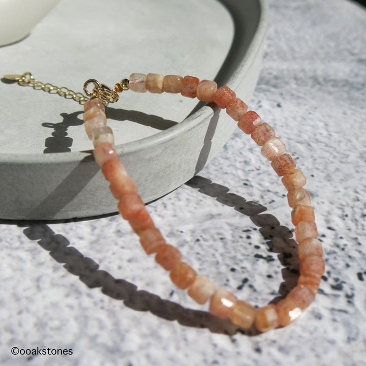 Adjustable Faceted Cube Bracelet- Sunstone