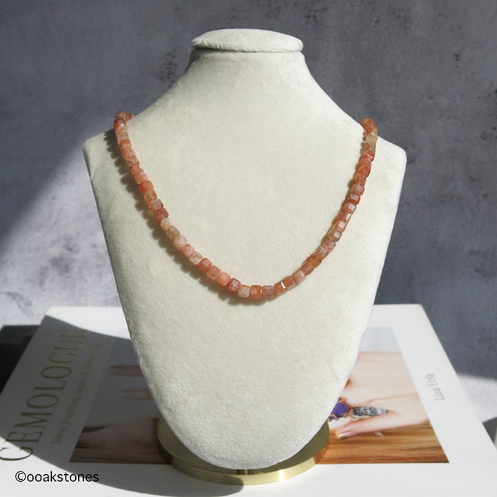 Adjustable Faceted Cube Necklace- Sunstone