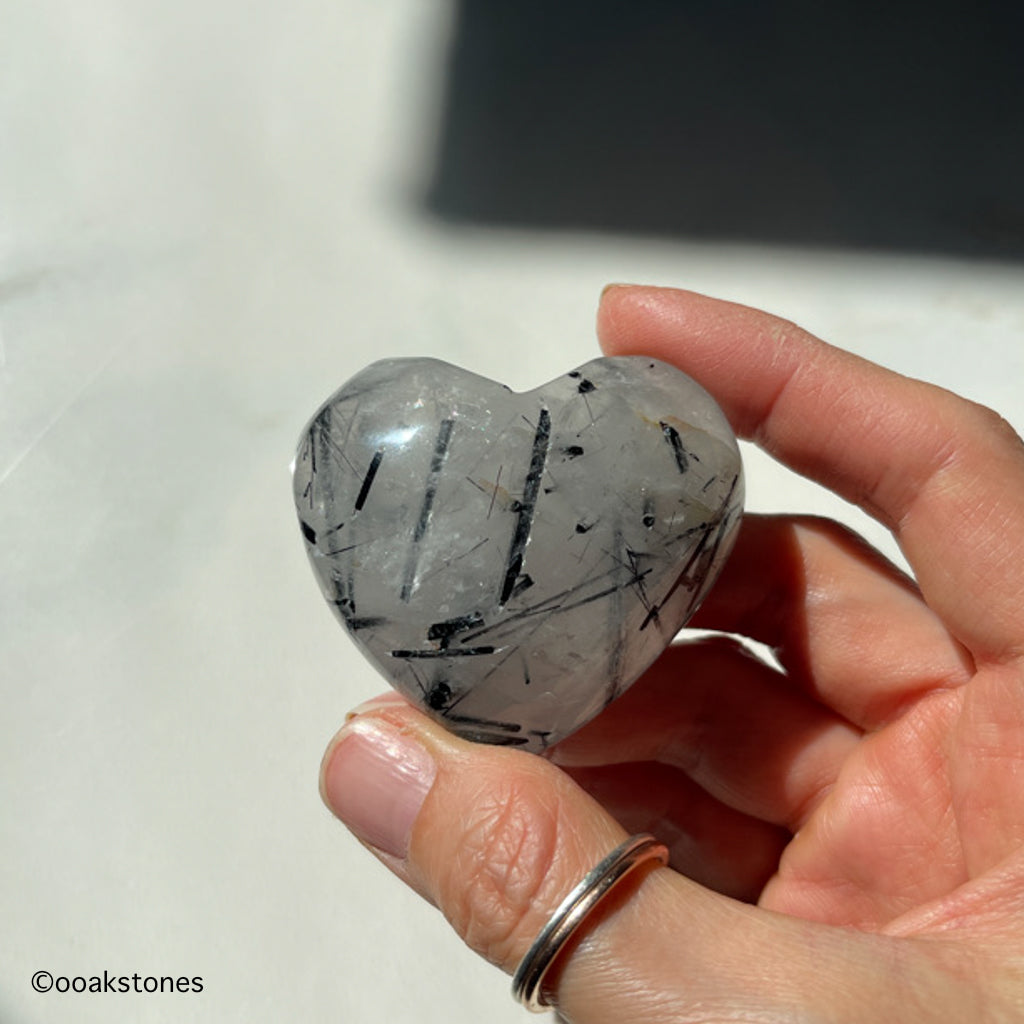 Black Tourmalated Quartz Heart & Moon