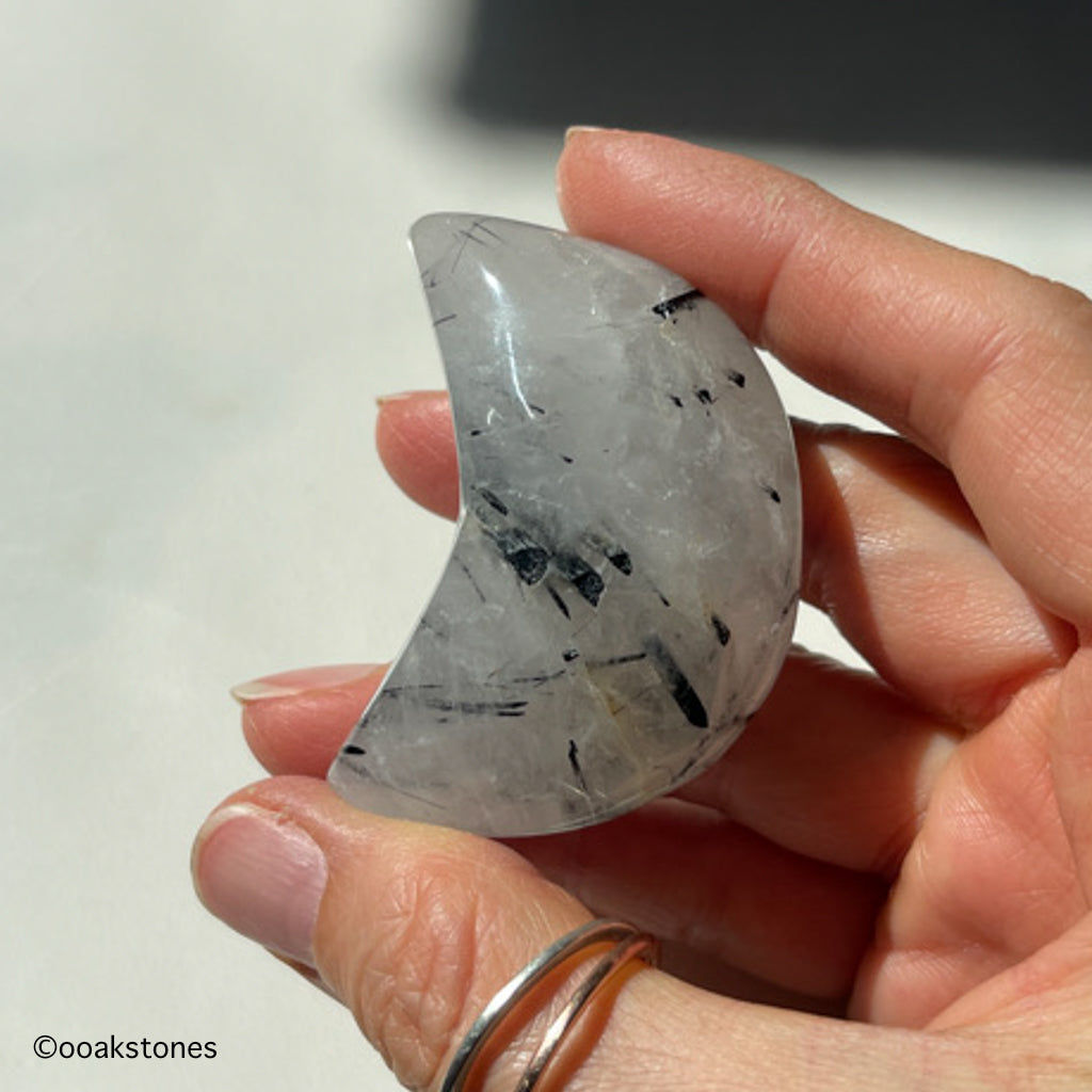 Black Tourmalated Quartz Heart & Moon