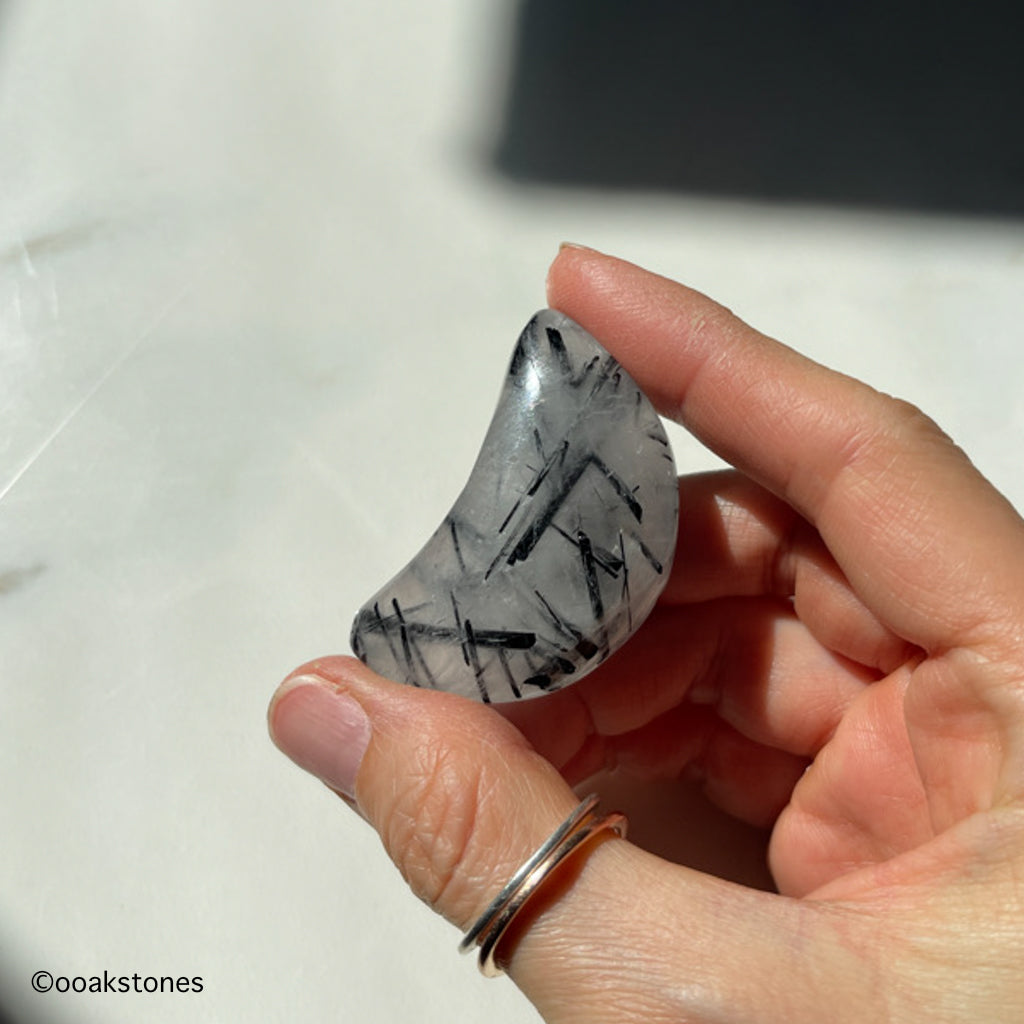 Black Tourmalated Quartz Heart & Moon