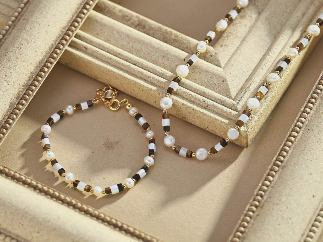 和  · He - Tiger's Eye + Mother of Pearl + Freshwater Pear Bracelet