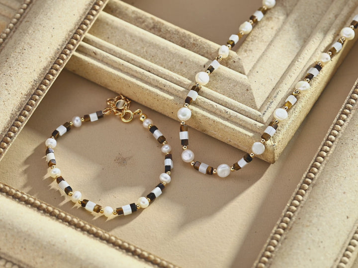 和  · He - Tiger's Eye + Mother of Pearl + Freshwater Pear Bracelet