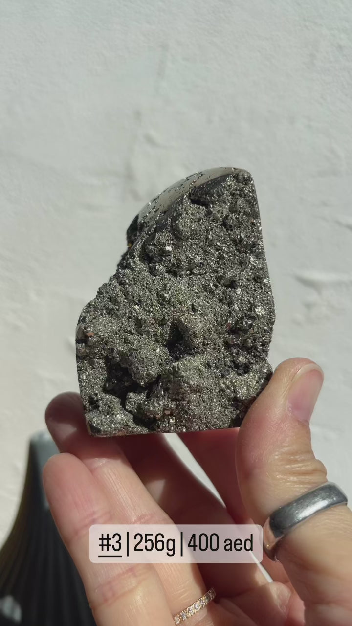 Self Standing Half Polished Pyrite Cluster