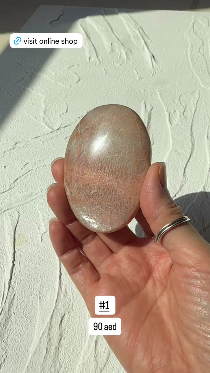 Peach Moonstone Palm Stone