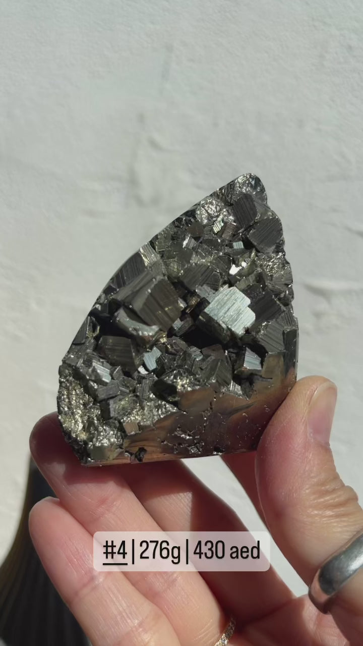 Self Standing Half Polished Pyrite Cluster