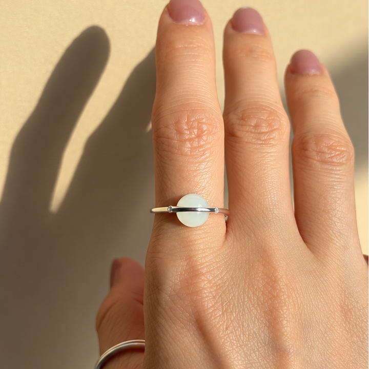 White Jade Ring on simple silver band