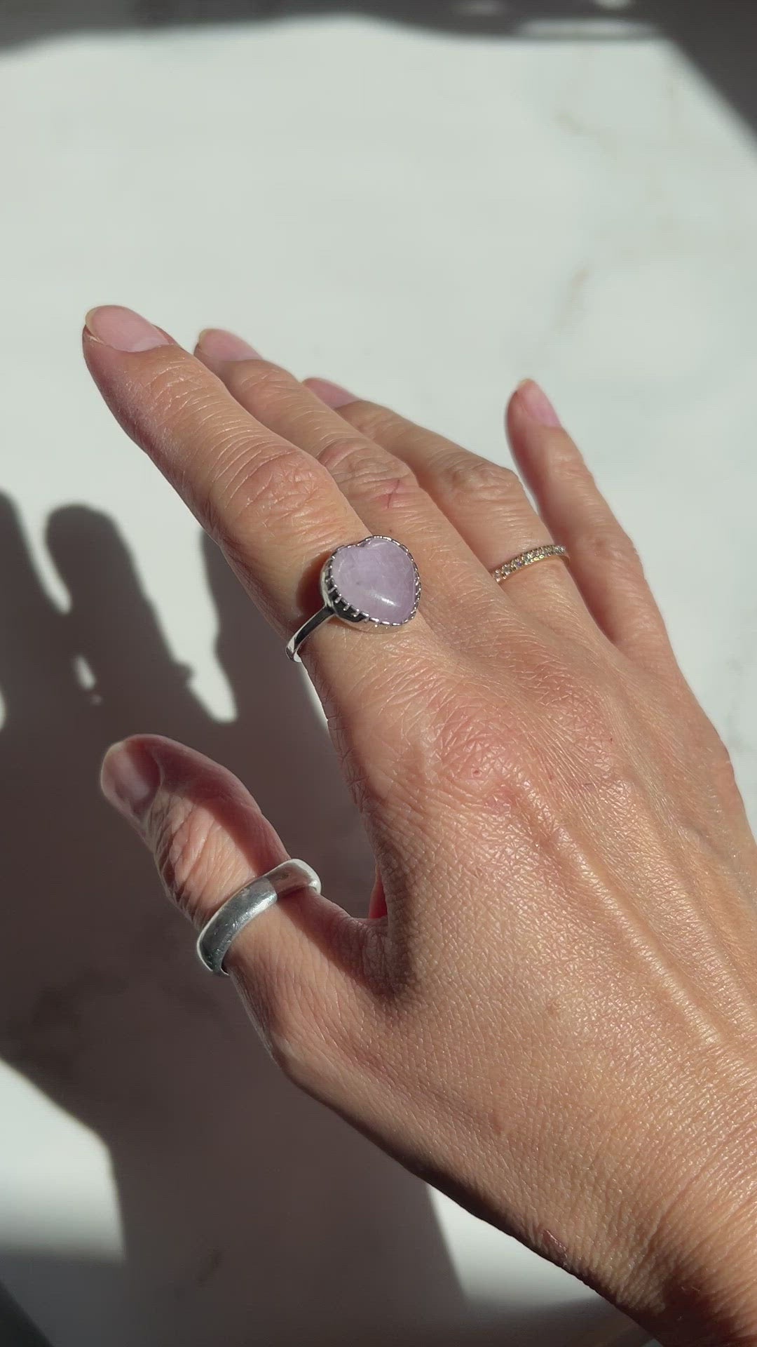 Kunzite adjustable ring in heart shape