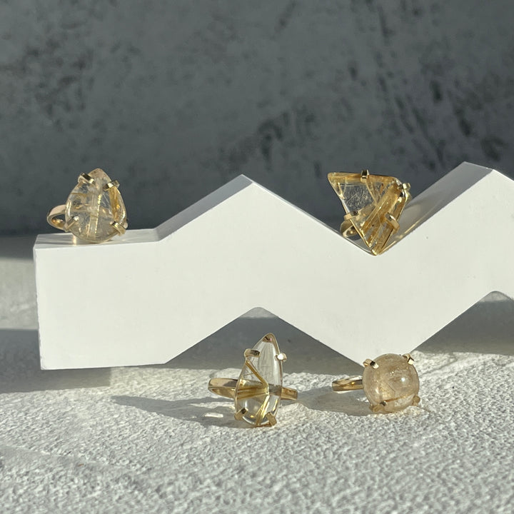 Golden Rutile adjustable gold plated ring