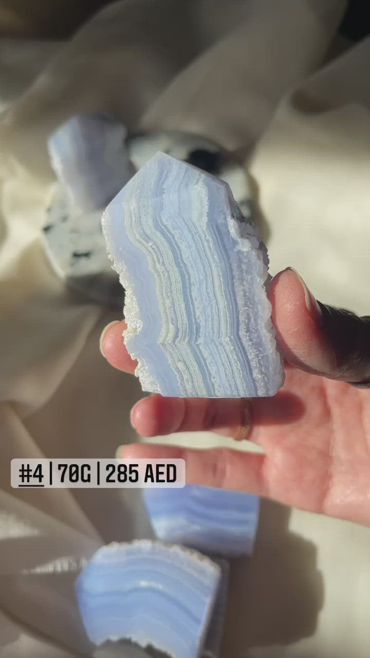 Blue Lace Agate half polished point