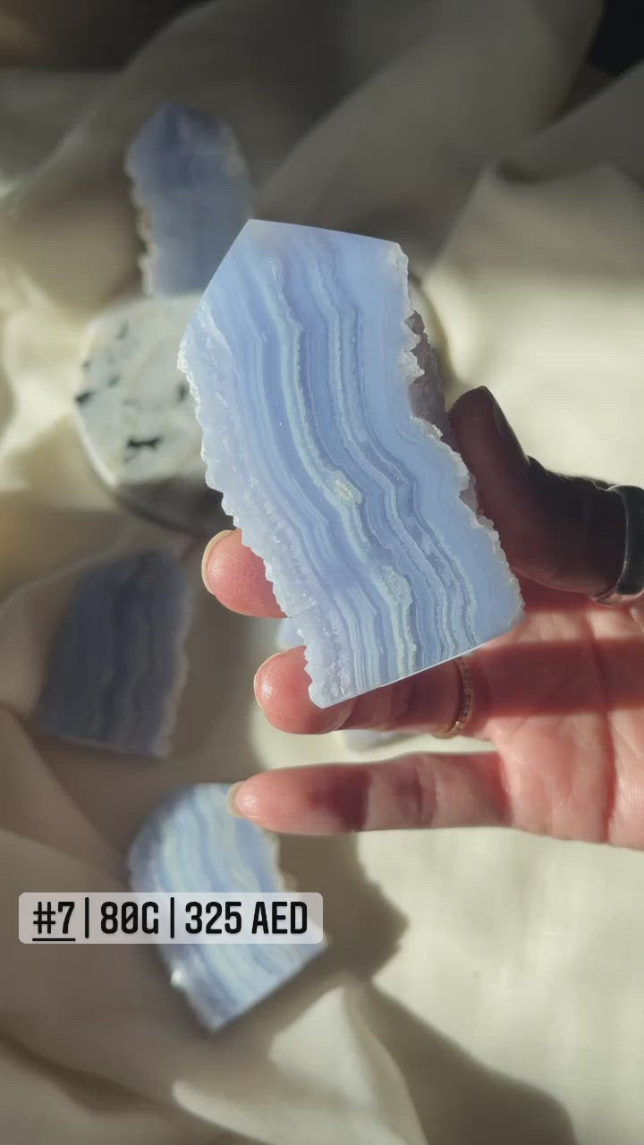 Blue Lace Agate half polished point