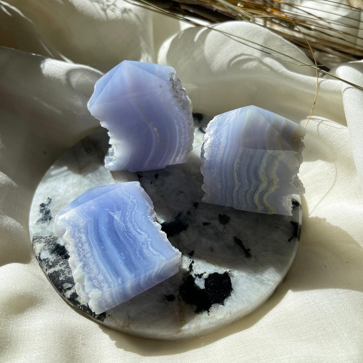 Blue Lace Agate half polished point