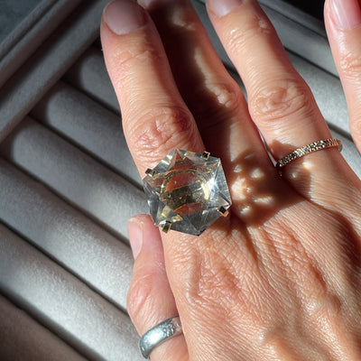 Adjustable Faceted Clear Quartz Diamond Ring