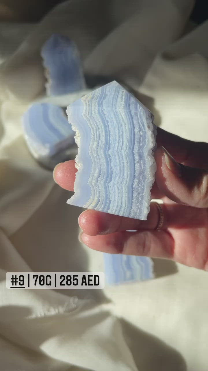 Blue Lace Agate half polished point