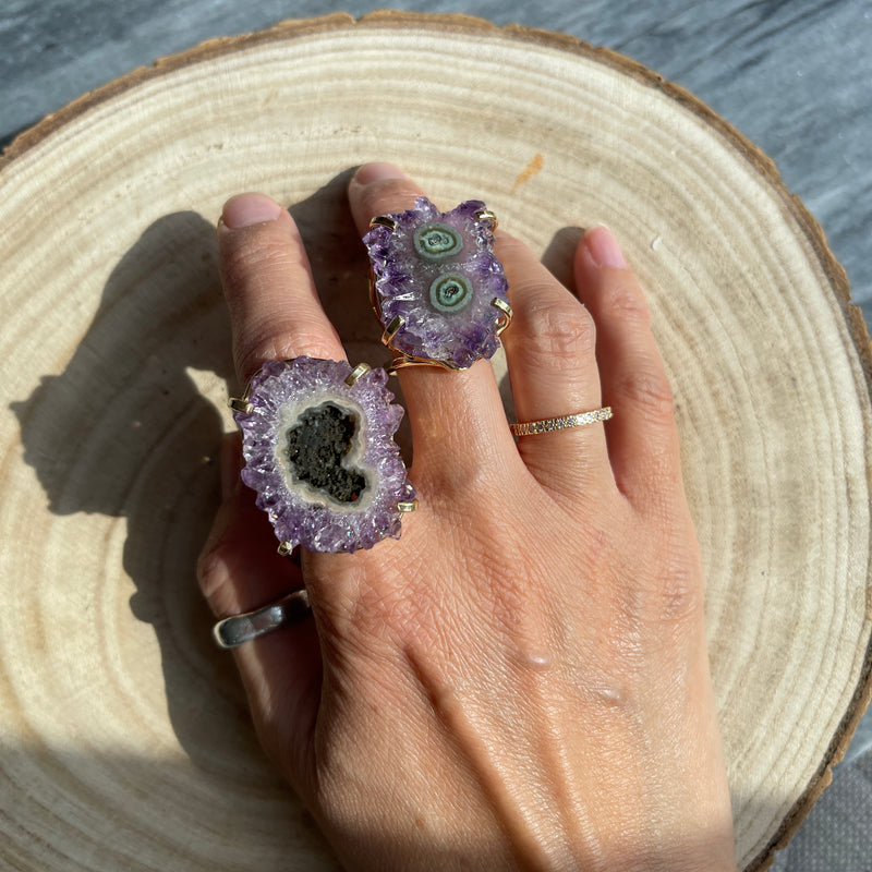 Amethyst Stalactite Electroplated Arc Ring