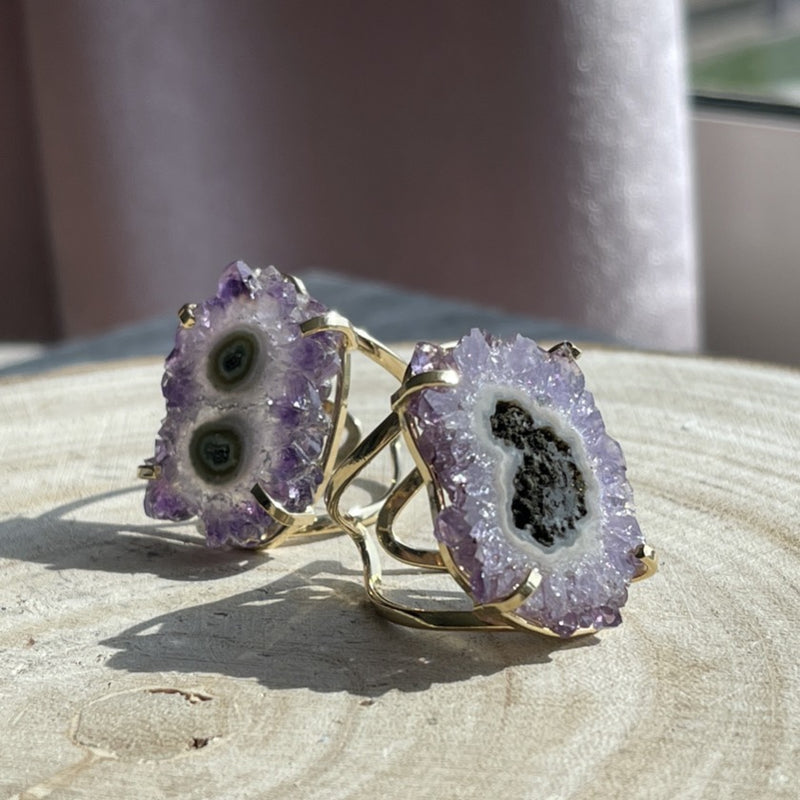 Amethyst Stalactite Electroplated Arc Ring