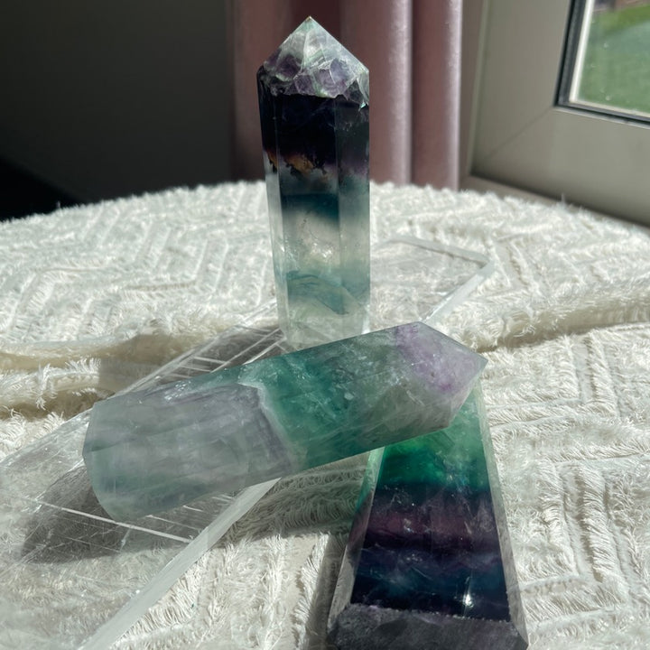 Rainbow fluorite tower