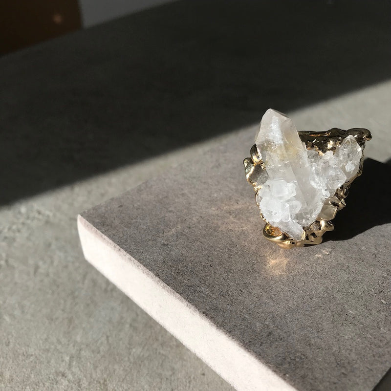 Raw clear quartz adjustable Arc ring