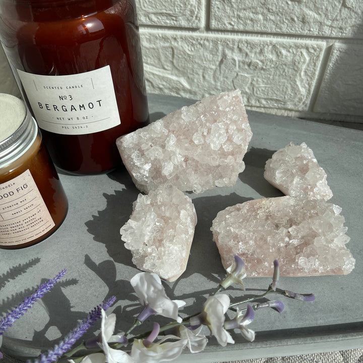 Pink Apophyllite clusters