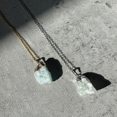 Raw aquamarine necklace