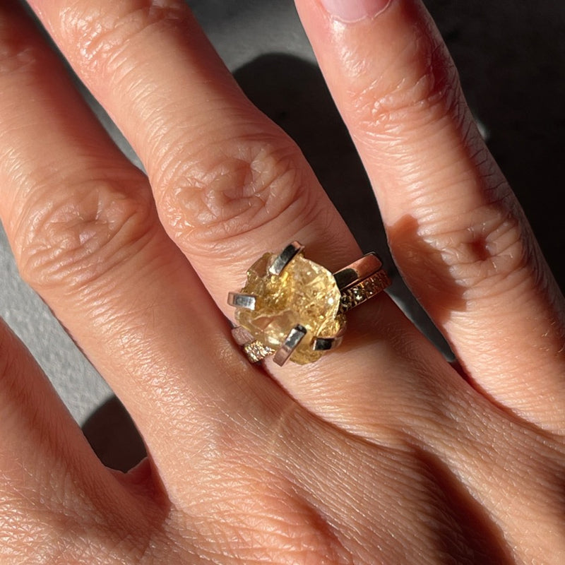 Raw citrine adjustable simple band ring