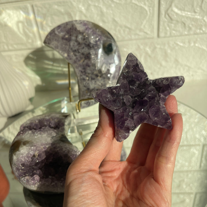 Amethyst Clusters in Moon & Star Shape