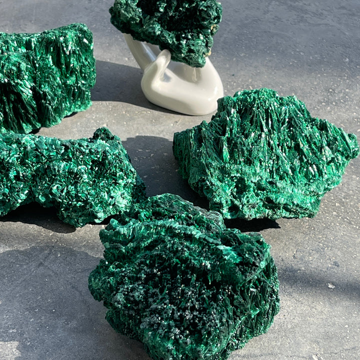 Raw Fibrous Malachite