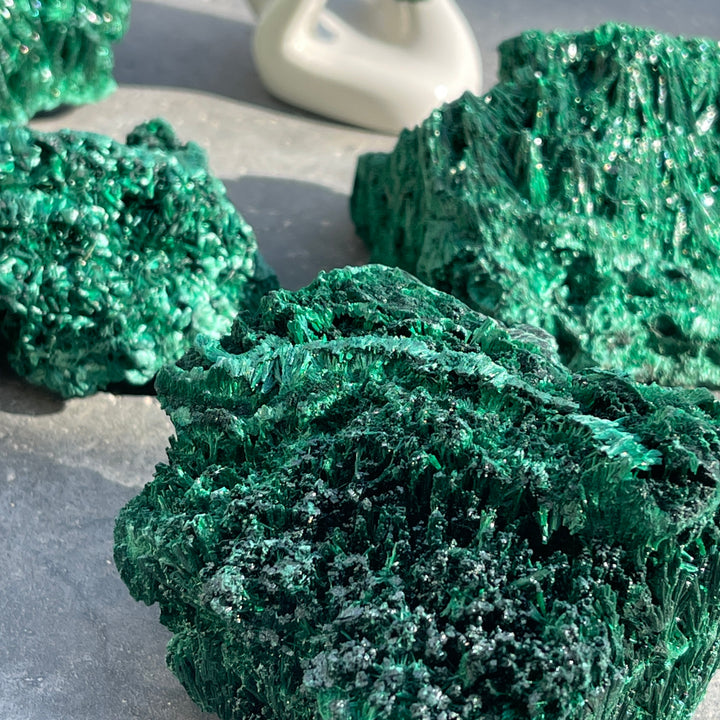 Raw Fibrous Malachite