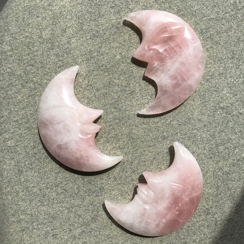 Rose Quartz Moon Face Carving