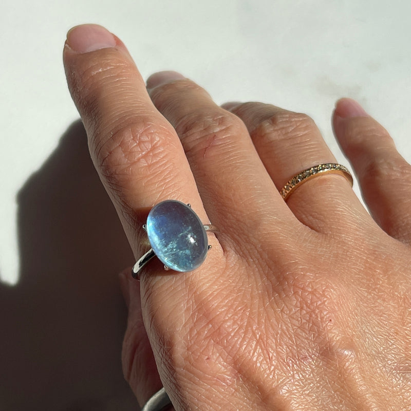 Aquamarine adjustable ring in oval