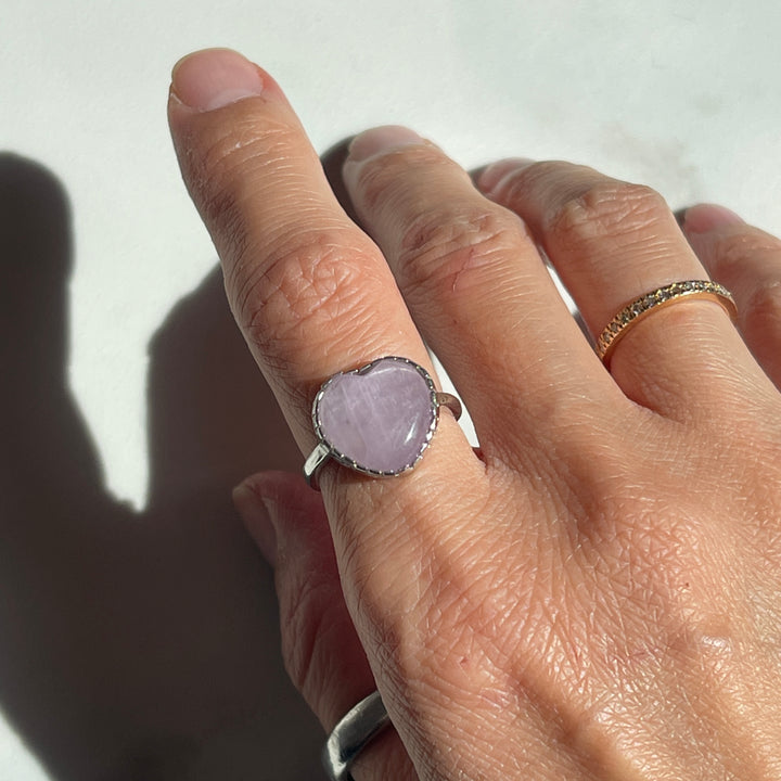 Kunzite adjustable ring in heart shape