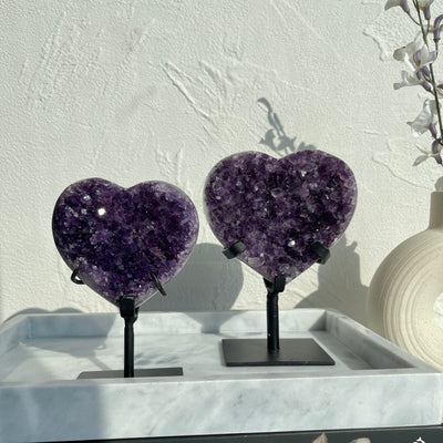 Amethyst Heart Clusters on stand
