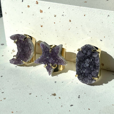 Shaped Amethyst Cluster on gold plated ring