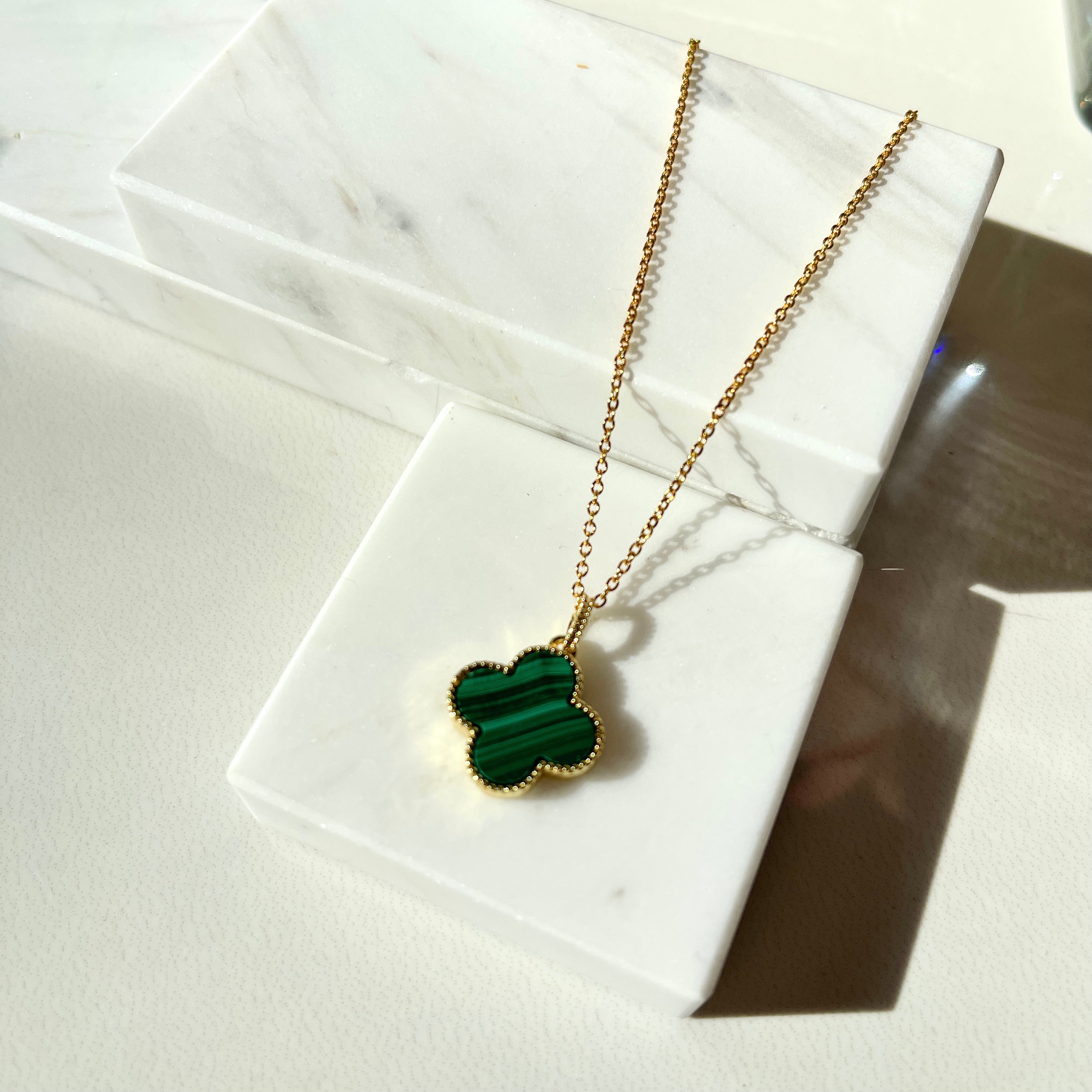 Malachite Clover Necklace OOAKSTONES