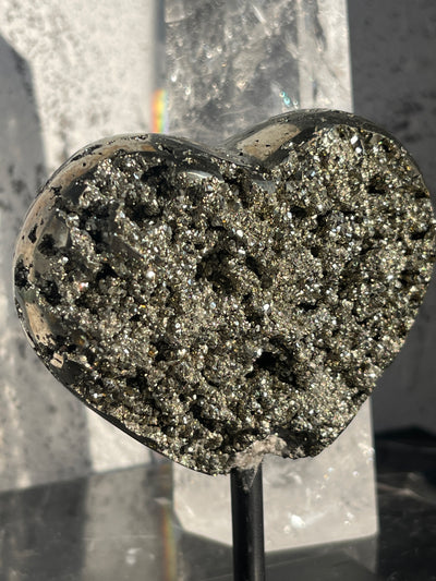 Pyrite Clusters Heart on Stand