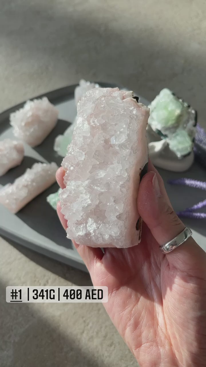 Pink Apophyllite clusters