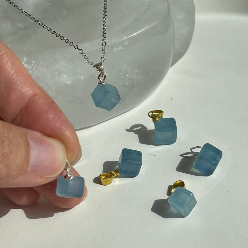 Aquamarine cube pendant
