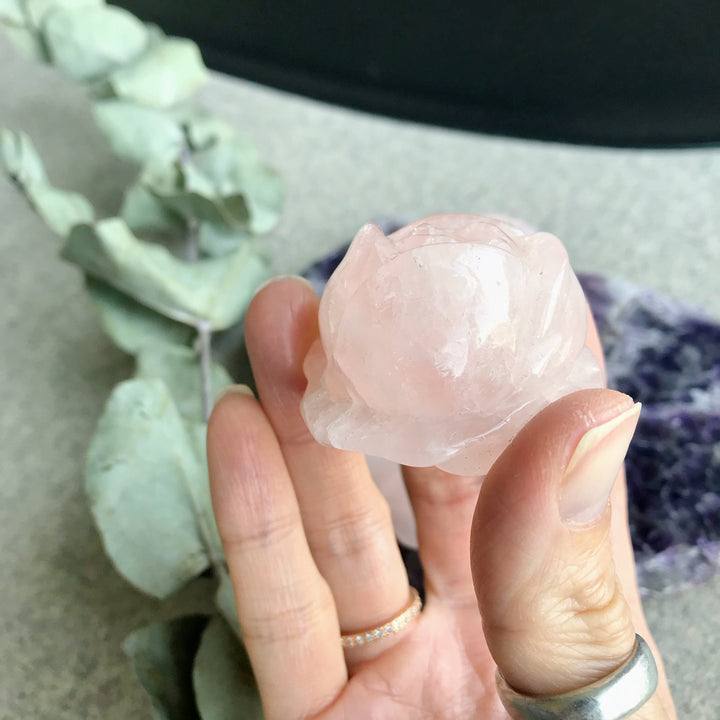 Rose Quartz Budding Rose Carving